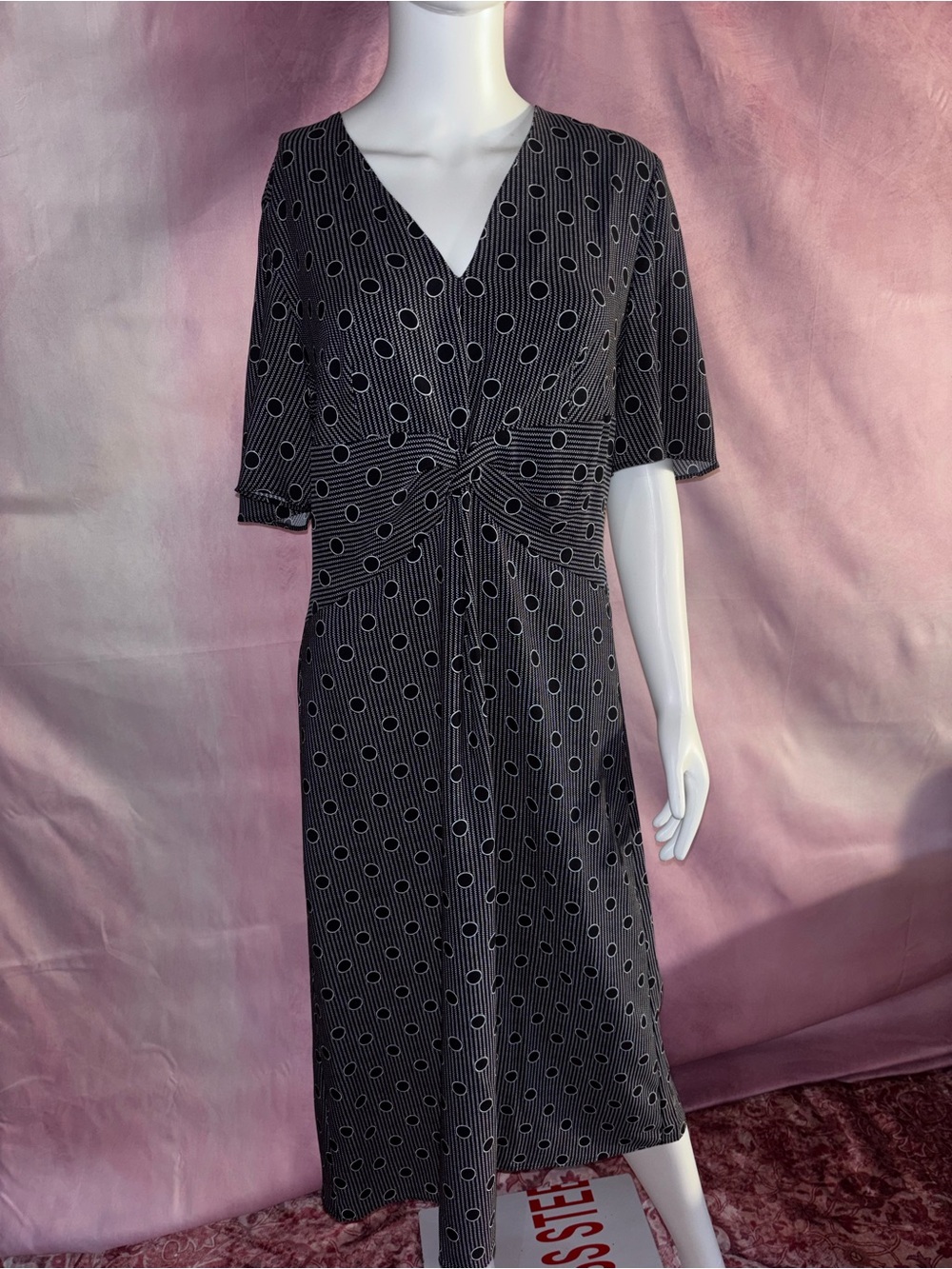 Ann Taylor Black Polka Dot Knot-Front Midi Dress